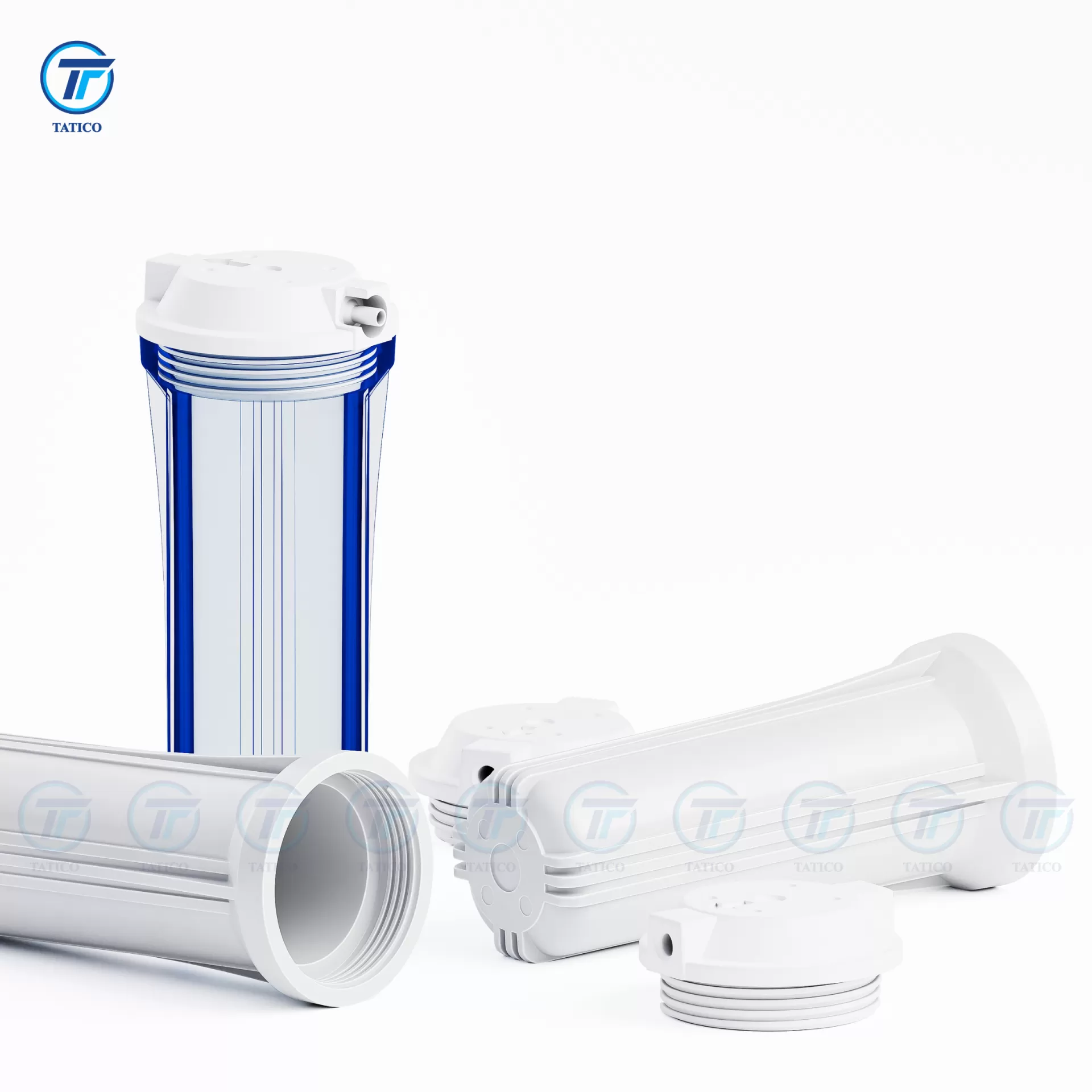 Bộ 3 cốc lọc nước 10 inch dạng vat (Trong - Trắng - Trắng)